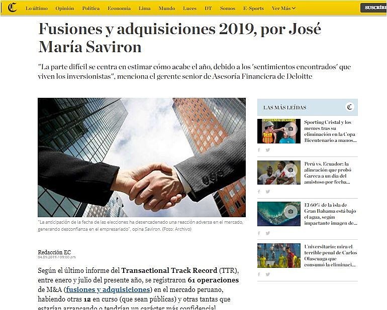 Fusiones y adquisiciones 2019, por Jos Mara Saviron